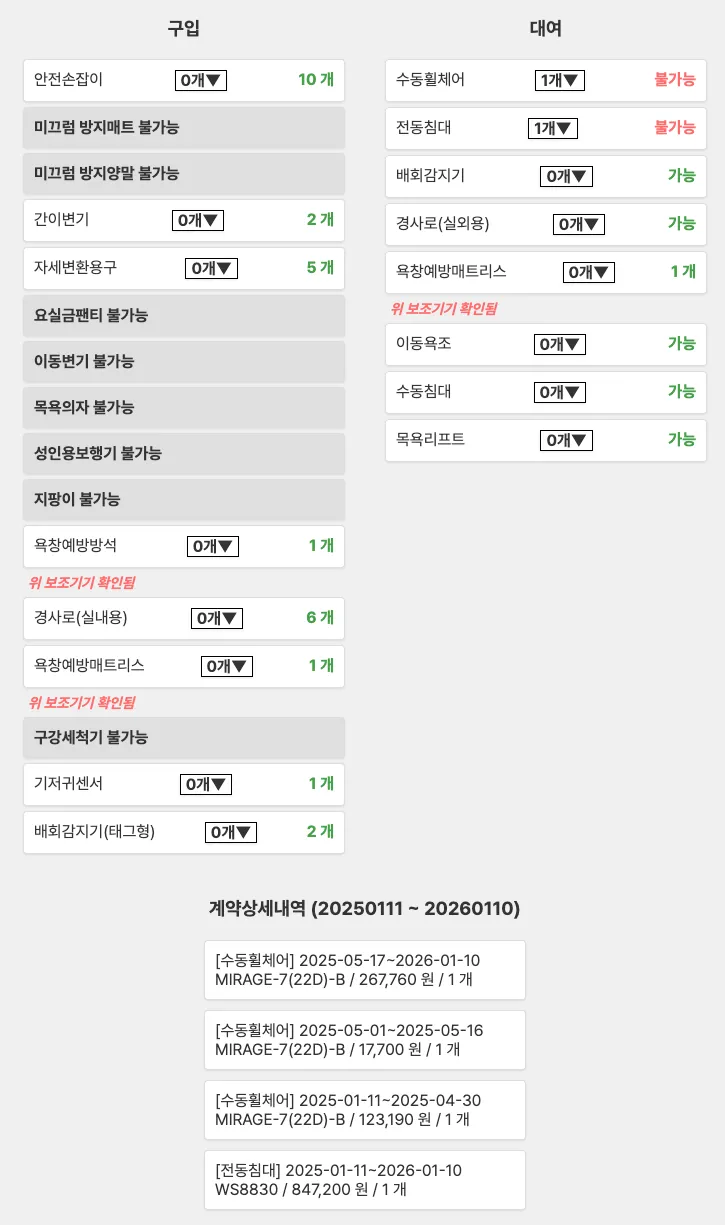 품목별 상세 정보
