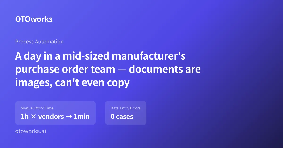 A day in a mid-sized manufacturer's purchase order team — documents are images, can't even copy